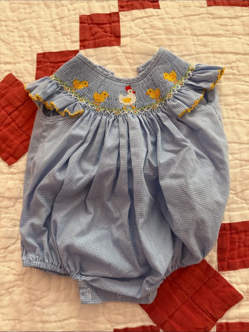 Blue Smocked Chick Baby One-Piece Bodysuit